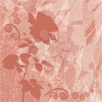 Holiday background with flower rose silhouette and abstract pattern. Eps10, contains transparencies. Vector