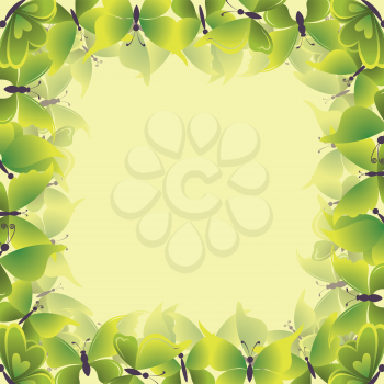 Abstract background with a border of green butterflies. Vector eps10, contains transparencies