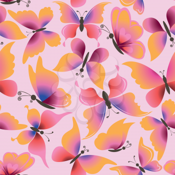 Seamless background, pattern of symbolical colorful butterflies. Vector