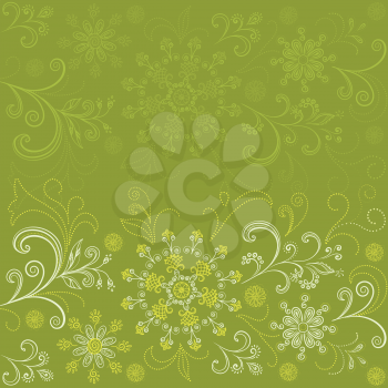 Abstract green and yellow background with floral pattern. Vector