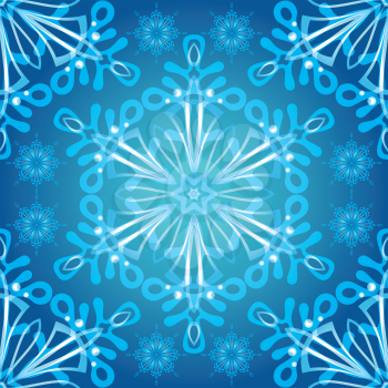 Abstract blue and white background for holiday Christmas design with snowflakes. Eps10, contains transparencies. Vector