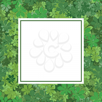 Background with a square frame of chestnut green leaves. Vector