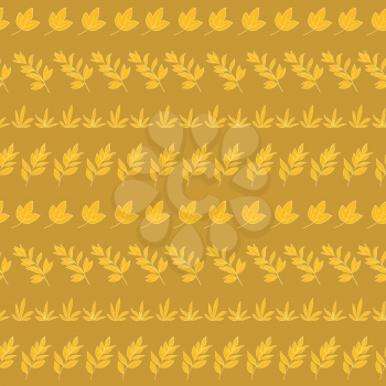 Seamless background, pattern of yellow leaves silhouettes on brown. Vector