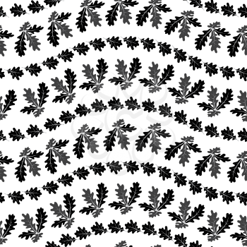 Seamless pattern, oak leaves, black silhouettes isolated on white background. Vector