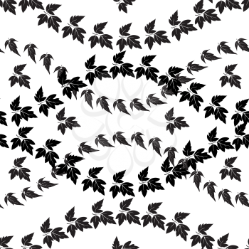 Seamless pattern, maple leaves, black silhouettes isolated on white background. Vector