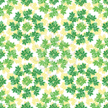 Seamless background, pattern of chestnut green and yellow leaves. Vector