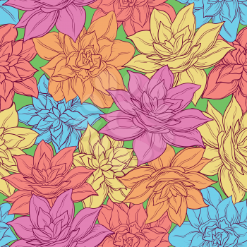 Seamless floral background, pattern of colorful narcissus flowers. Vector