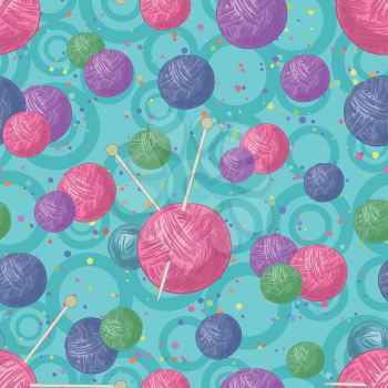 Seamless background, accessories for knitting - balls of wool and needles. Eps10, contains transparencies. Vector