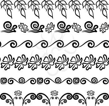 Seamless background, wallpaper with pattern of abstract contour flowers and leafs. Vector