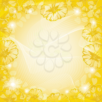 Abstract floral background with brown and yellow flowers, curves and stars. Vector eps10, contains transparencies