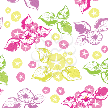 Seamless floral background: colorful flowers and leaves isolated on a white background. Vector illustration