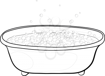 Old bathtub with bubbles of soap suds, contours. Vector