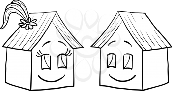 Vector, toy small houses - friends, girl and boy, contours