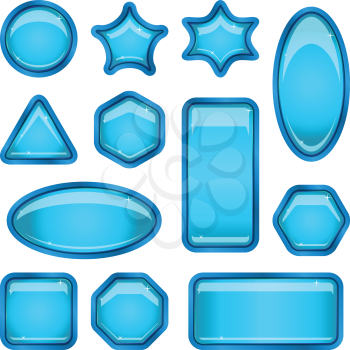 Set blue icons, computer buttons different forms on white background. Vector