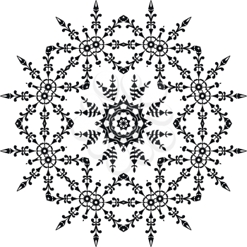 Abstract pattern of snowflakes, black contours isolated on white background. Vector