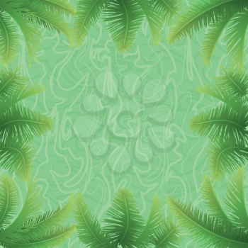 Background, green palm leaves and abstract pattern. Vector