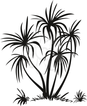 Tropical Palm Trees and Grass, Pictograms, Black Silhouettes Isolated on White Background. Vector