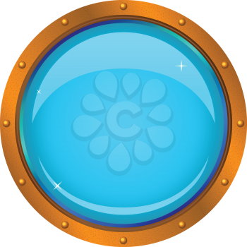 Bronze ship window - porthole with a blue background, isolated on the white
