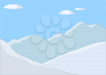 Landscape: the mountains covered with snow, the blue sky and white clouds. Vector