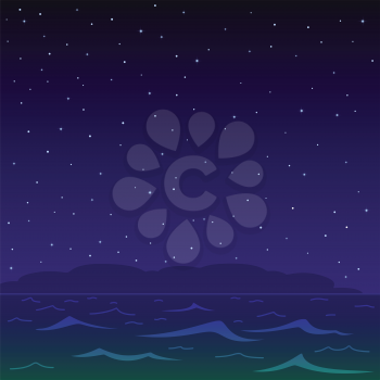 Landscape, the night sea and the star sky. Vector