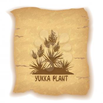 Exotic Flowering Plant Yucca Silhouettes and Inscription on Vintage Background of an Old Sheet of Paper. Eps10, Contains Transparencies. Vector