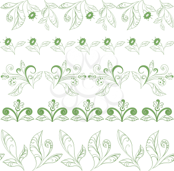 Abstract seamless floral pattern, green contours on white background. Vector