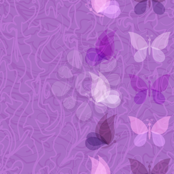 Seamless pattern, transparent butterflies on abstract background. Eps10, contains transparencies. Vector