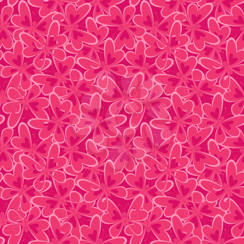 Seamless pattern for the holiday Valentines Day, pink silhouette butterflies with hearts. Vector