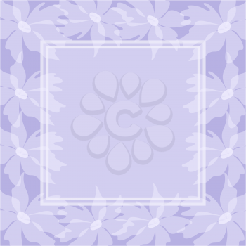 Abstract background: white flowers silhouette and frame on violet