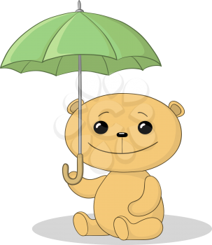 Toy teddy bear sitting  under the umbrella. Vector