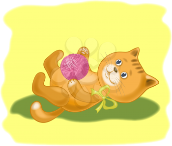 Cartoon, cat playing with a ball of wool yarn. Eps10, contains transparencies. Vector
