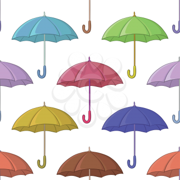 Seamless Background, Various Colorful Umbrellas on White. Vector