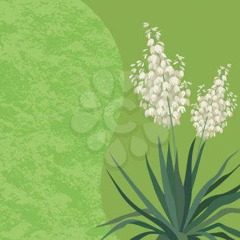 Floral Background with Yucca Flowers and Leaves and Abstract Pattern. Vector