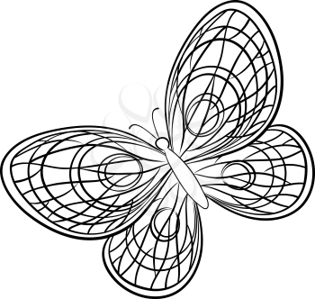 Vector, butterfly, hand-draw monochrome contours on a white background