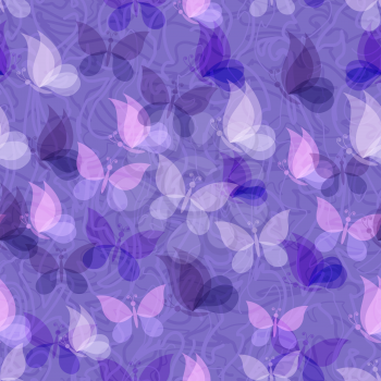 Seamless Pattern, Transparent Butterflies on Abstract Background. Eps10, Contains Transparencies. Vector