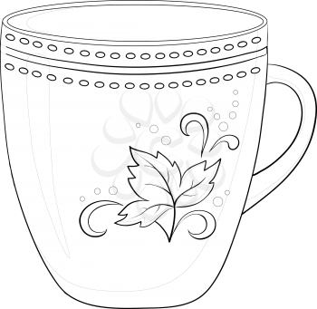 China cup with a pattern from circles and leaf, contour