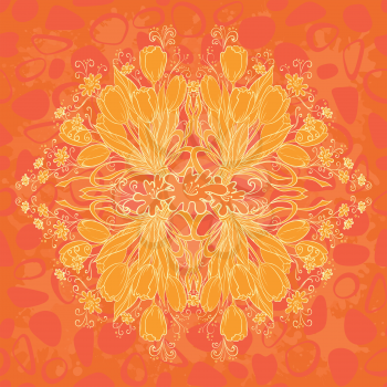 Flower seamless background, tulips flowers and abstract pattern. Vector