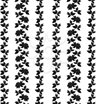Seamless floral background, leaves and plants, black silhouettes on white background. Vector