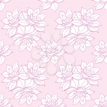Seamless floral background, pink narcissus flowers contour. Vector
