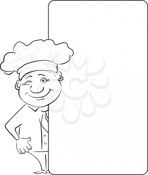 Cartoon Chef Cook Winking Looks out Poster, Free for Your Text. Contour. Vector