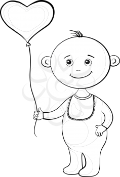 Smiling child with a heart-shaped valentine balloon, contours. Vector