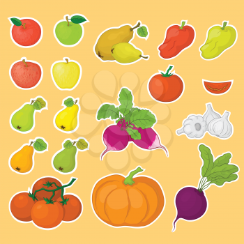 Vegetarian food, set vegetables and fruits, isolated. Vector