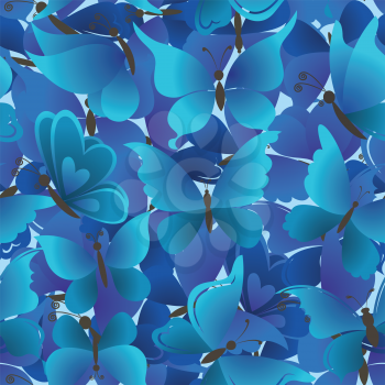 Seamless background, pattern of symbolical blue butterflies. Vector