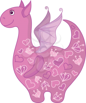 Symbol of holiday East New year of the Dragon with valentine hearts. Vector