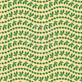 Seamless pattern, oak green leaves on yellow background. Vector