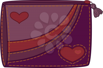 Violet and orange purse for money with valentine hearts. Vector