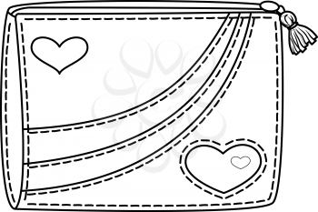 Purse for money with valentine hearts, contours. Vector