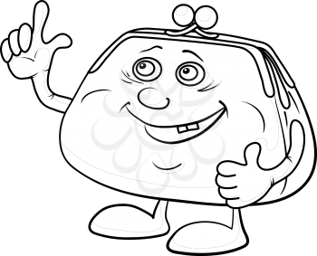 Smiling money purse showing thumbs up, contours. Vector