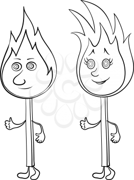 Cartoon, two lights burning matches with smiles, contours. Vector