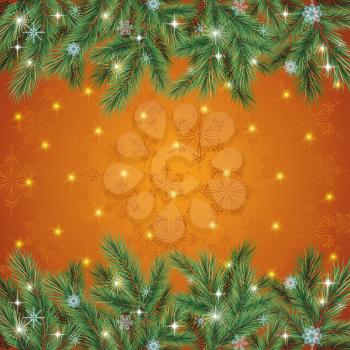 Background for Christmas holiday design: spruce branches, snowflakes and stars. Eps10, contains transparencies. Vector